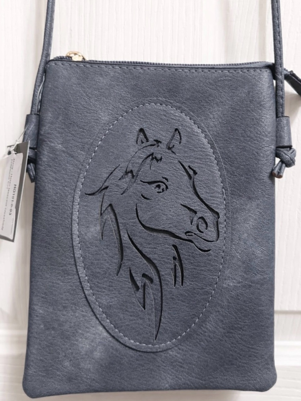 🆕 Horse Laser Cut Crossbody Cellphone Bag In Blue w/ Adjustable Strap